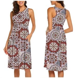 OURS Women's Sleeveless Racerback Midi Sun Dresses with Pocket
